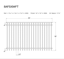 Ornamental Steel Flat Top 8' Wide x 5' Tall 3-Rail Fence Panel with 3-7/8" Air Space