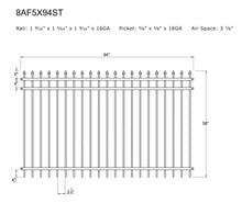 Ornamental Steel Spear Top 8' Wide x 5' Tall 3-Rail Panel with 3-7/8" Air Space