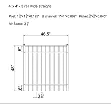 4' tall x 4' wide 3-Rail Ornamental Aluminum Flat Top Gate with 3-7/8" Air Space