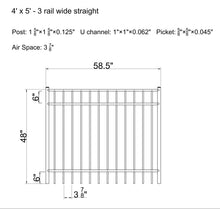 4' tall x 5' wide 3-Rail Ornamental Aluminum Flat Top Gate with 3-7/8" Air Space
