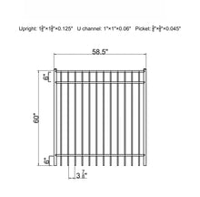 5' tall x 5' wide 3-Rail Ornamental Aluminum Flat Top Gate with 3-7/8" Air Space