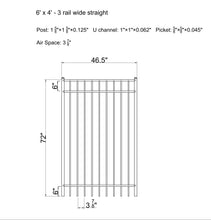 6' tall x 4' wide 3-Rail Ornamental Aluminum Flat Top Gate with 3-7/8" Air Space