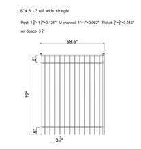 6' tall x 5' wide 3-Rail Ornamental Aluminum Flat Top Gate with 3-7/8" Air Space