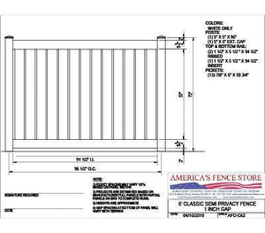AFCC62   6' Tall x 8' Wide Semi Private Fence with 1" Air Space